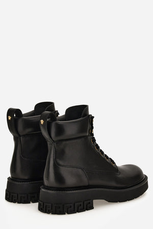 Versace Tank Lace Up Ankle Boot In Calf Leather