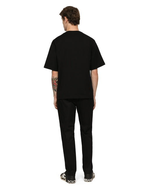 STRETCH COTTON JOGGING PANTS WITH PLATE