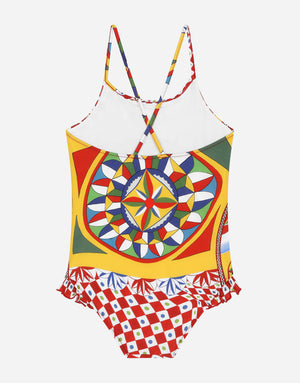 CARRETTO-PRINT ONE-PIECE SWIMSUIT WITH RUCHES