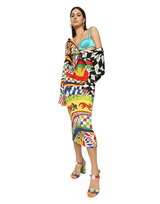 SHORT CARRETTO-PRINT POPLIN SHIRT WITH KNOT DETAIL