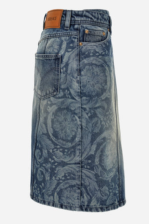 Skirt Denim In Blue With Barocco Laser Inserts