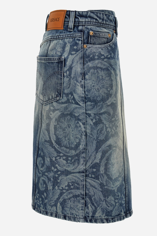 Skirt Denim In Blue With Barocco Laser Inserts