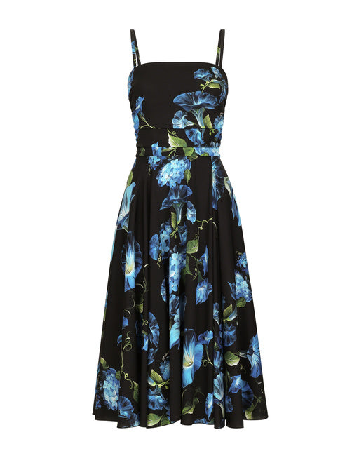 STRAPLESS CHARMEUSE DRESS WITH BLUEBELL PRINT