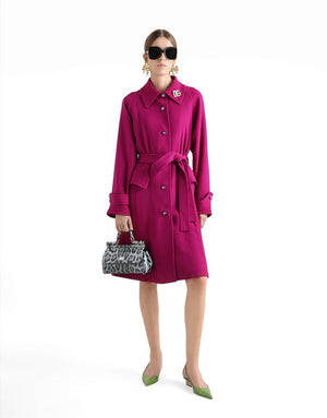 SINGLE-BREASTED COAT WITH BELT IN WOOL CREPE