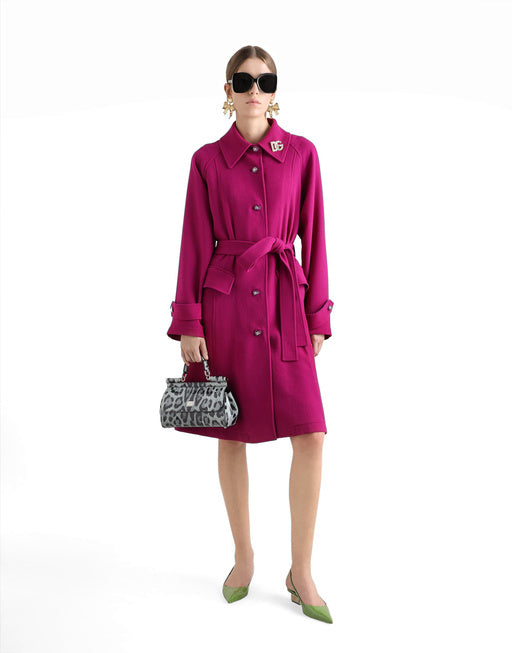 SINGLE-BREASTED COAT WITH BELT IN WOOL CREPE