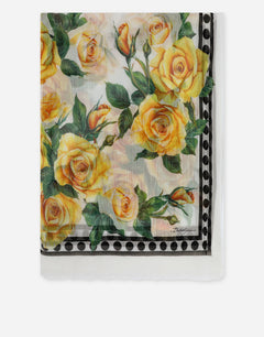 SILK SCARF WITH YELLOW ROSE PRINT