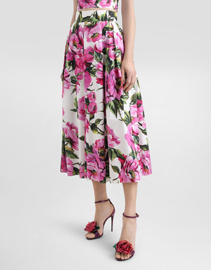 COTTON PEONY PRINT CIRCLE SKIRT