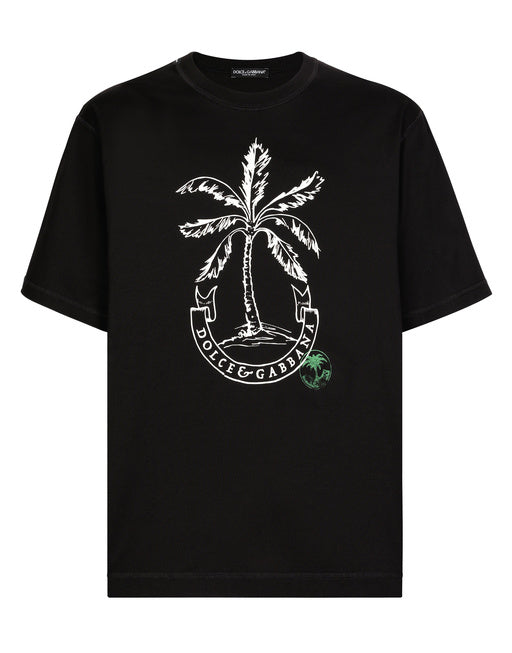 SHORT-SLEEVED BANANA-TREE-PRINT T-SHIRT