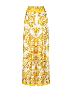 MAJOLICA-PRINT SILK TWILL PANTS WITH ELASTICATED WAISTBAND
