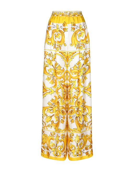MAJOLICA-PRINT SILK TWILL PANTS WITH ELASTICATED WAISTBAND