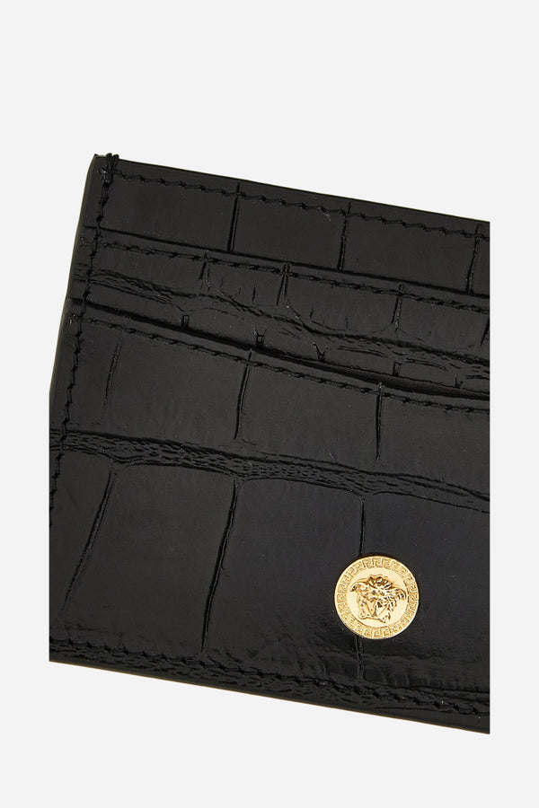 Icon Card Holder In Embossed Croc Calf Leather