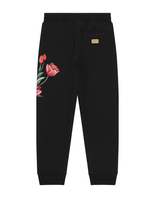 JERSEY JOGGING PANTS WITH BRANDED TAG AND FLORAL DETAILING