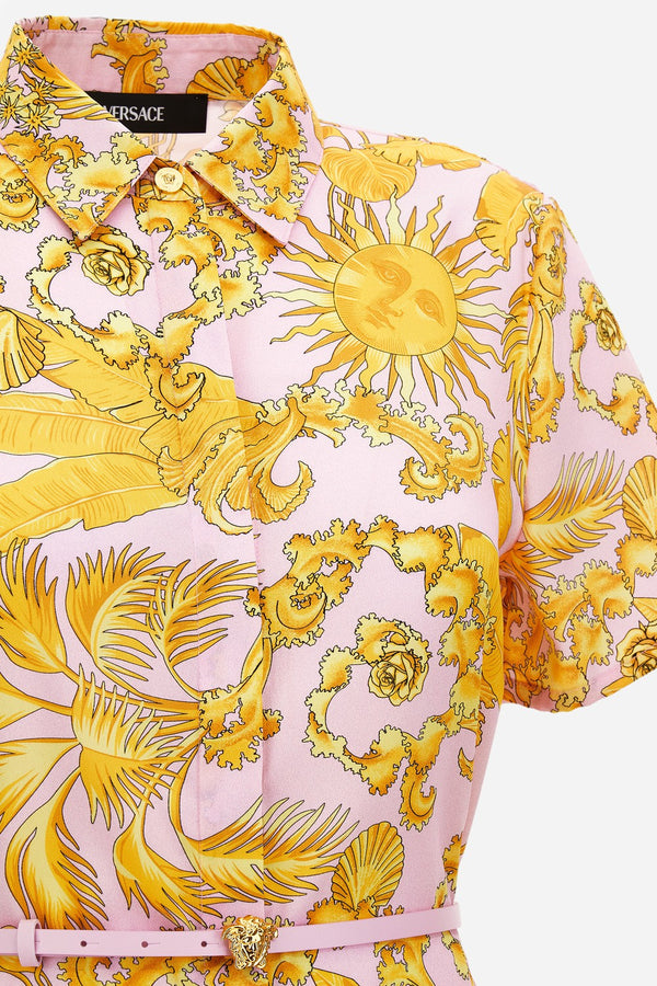 Dress In Twill Poly Baroque Palm Allover Print