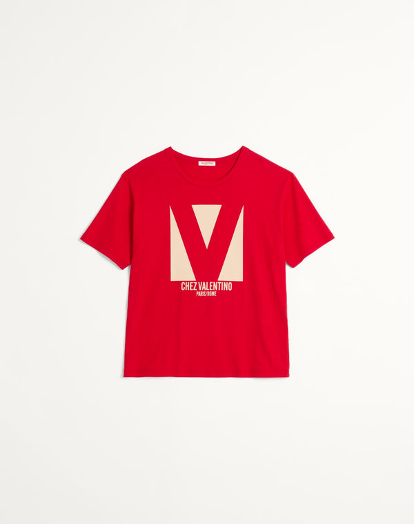 T-Shirt In Cotone Con Stampa Chez Valentino