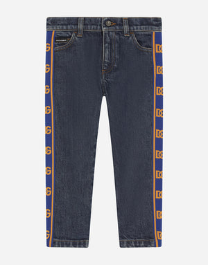 REGULAR-FIT BLUE STRETCH DENIM JEANS WITH LOGO BAND