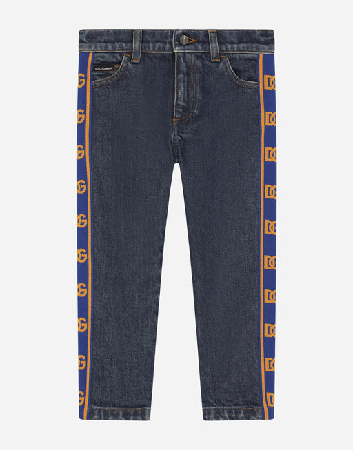 REGULAR-FIT BLUE STRETCH DENIM JEANS WITH LOGO BAND