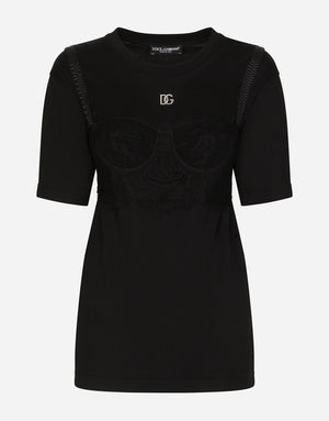 JERSEY T-SHIRT WITH LACE BRALETTE
