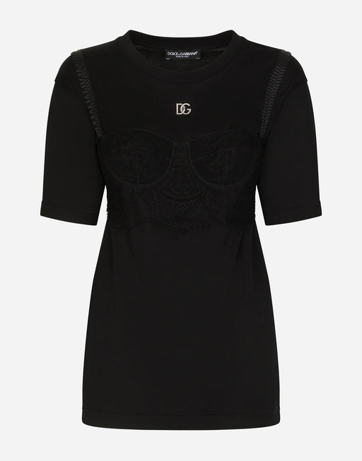 JERSEY T-SHIRT WITH LACE BRALETTE