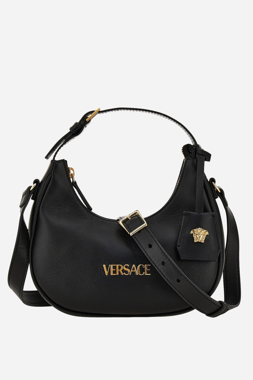 Versace Tag Half Moon Bag In Lamb Leather