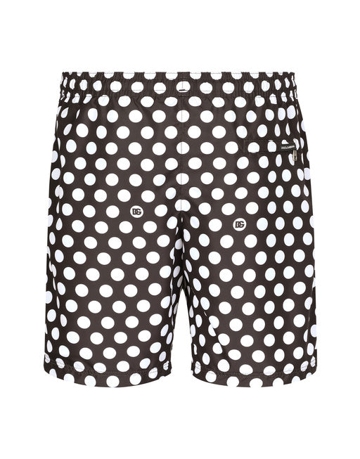 MID-RISE SWIM TRUNKS WITH POLKA-DOT PRINT