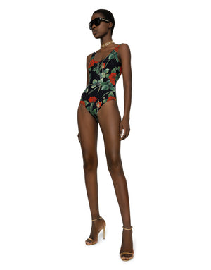 ROSE-PRINT ONE-PIECE SWIMSUIT
