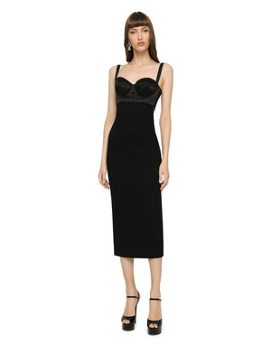 JERSEY AND SATIN CALF-LENGTH DRESS