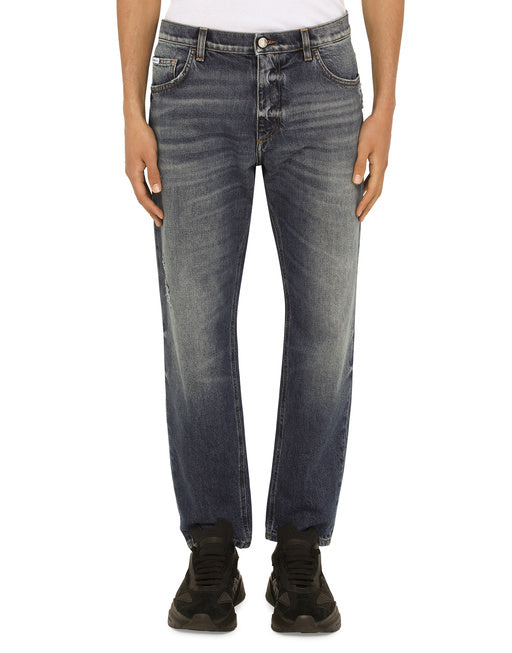 WASHED STRETCH DENIM LOOSE JEANS
