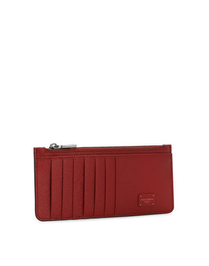 VERTICAL DAUPHINE CALFSKIN CARD HOLDER WITH BRANDED PLATE