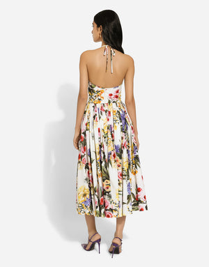 CALF-LENGTH COTTON DRESS WITH GARDEN PRINT