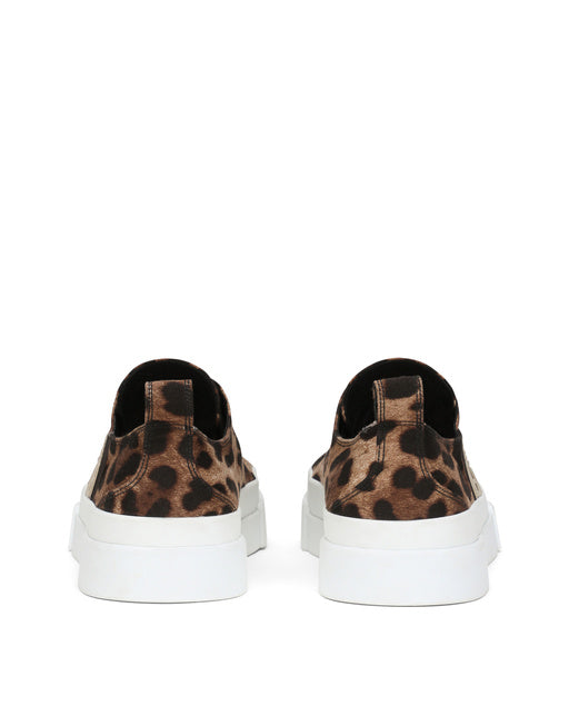 COTTON DRILL PORTOFINO LIGHT SNEAKERS WITH LEOPARD PRINT AND DG LOGO