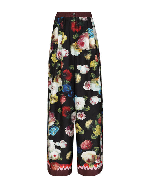 TWILL PAJAMA PANTS WITH NOCTURNAL FLOWER PRINT