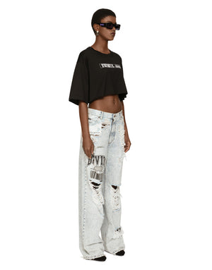 CROPPED SHORT-SLEEVED COTTON JERSEY T-SHIRT WITH ROUND NECK DGVIB3