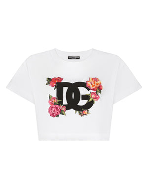 CROPPED JERSEY T-SHIRT WITH DG LOGO PATCH