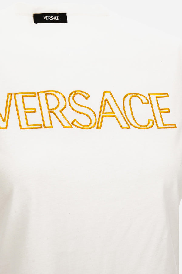T-Shirt In Cotton Jersey Fabric With Versace Outline Embroidery