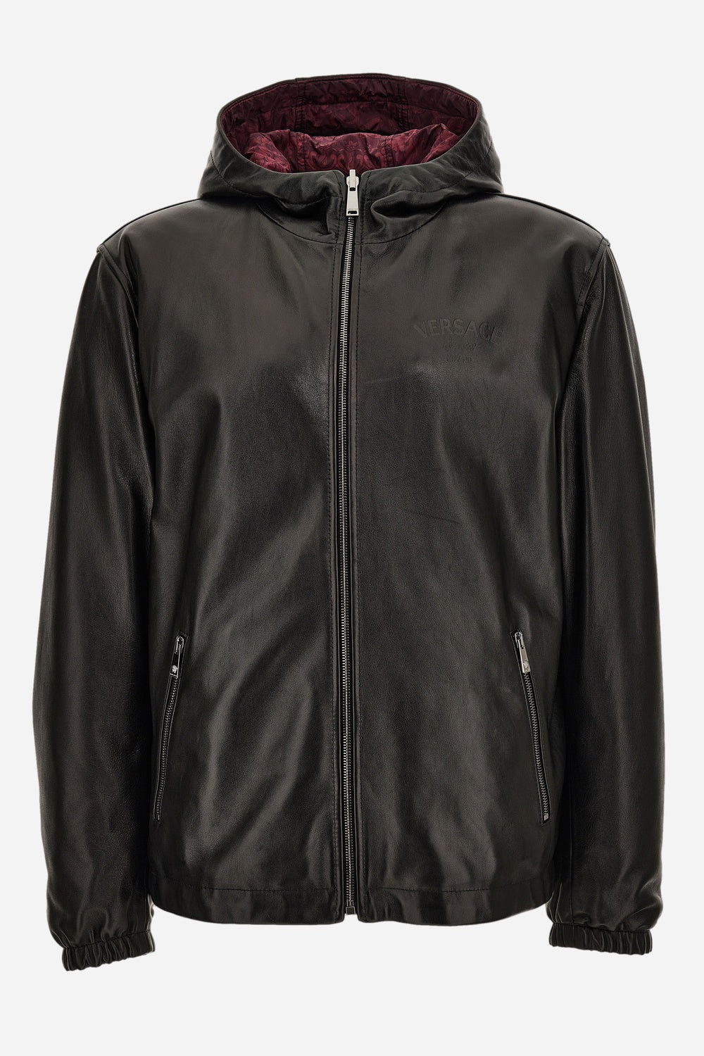 Reversible Blouson Leather In Solid Leather-Barocco'92 Print Techn.Fabric- Versace Embossing