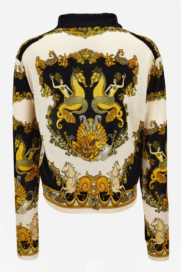 Knit Sweater In La Vacanza Printed Silk