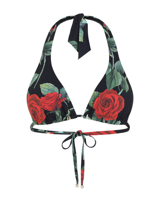 ROSE-PRINT PADDED TRIANGLE BIKINI TOP