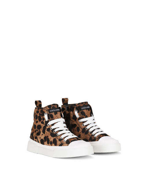 PORTOFINO HIGH-TOP SNEAKERS IN LEOPARD-PRINT NYLON