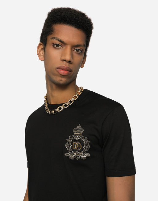 COTTON T-SHIRT WITH DG LOGO HERALDIC PATCH