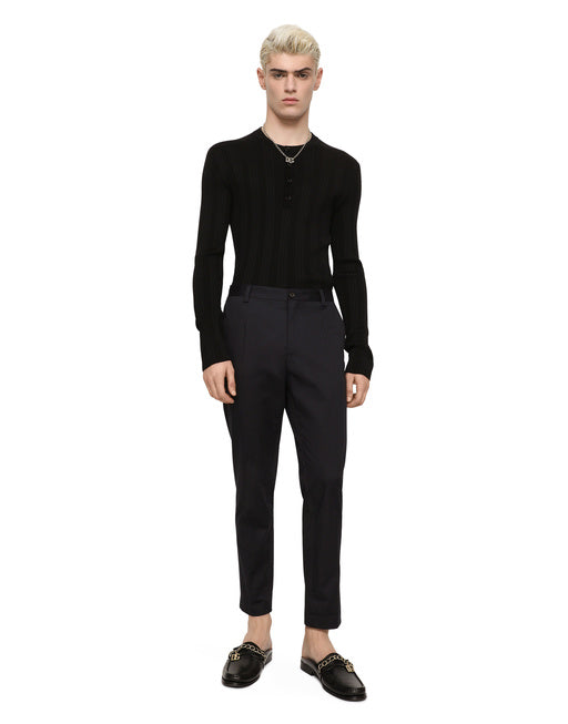 SILK AND COTTON GRANDDAD-NECK SWEATER WITH DG PATCH