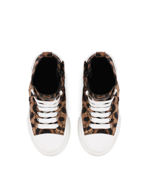 PORTOFINO HIGH-TOP SNEAKERS IN LEOPARD-PRINT NYLON