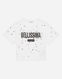 JERSEY T-SHIRT WITH MULTI-COLORED FUSIBLE RHINESTONES
