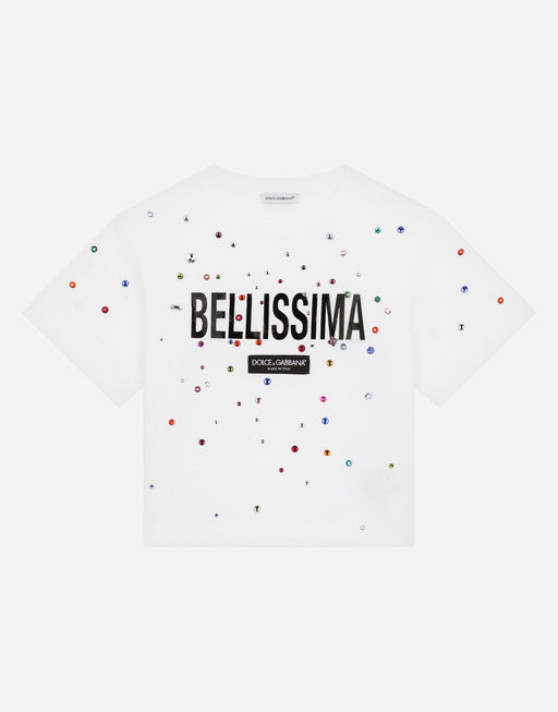 JERSEY T-SHIRT WITH MULTI-COLORED FUSIBLE RHINESTONES