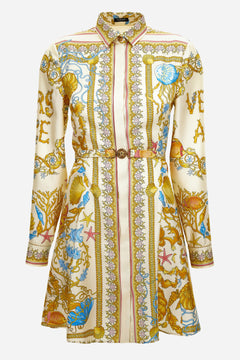 Dress In Underwater Barocco Foulard On Silk Twill