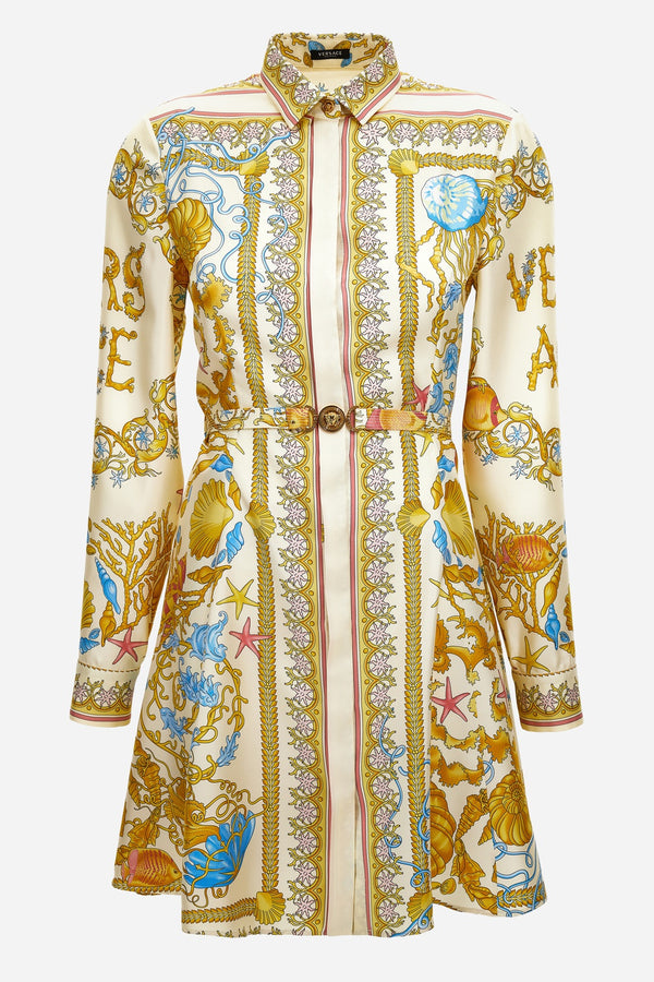 Dress In Underwater Barocco Foulard On Silk Twill