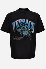 T-Shirt In Compact Cotton Jersey Fabric + Embroidery, Print And Hotfix La Medusa Vasrsity