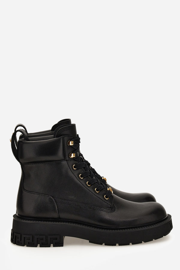 Versace Tank Lace Up Ankle Boot In Calf Leather
