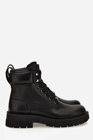 Versace Tank Lace Up Ankle Boot In Calf Leather