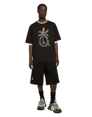 SHORT-SLEEVED BANANA-TREE-PRINT T-SHIRT