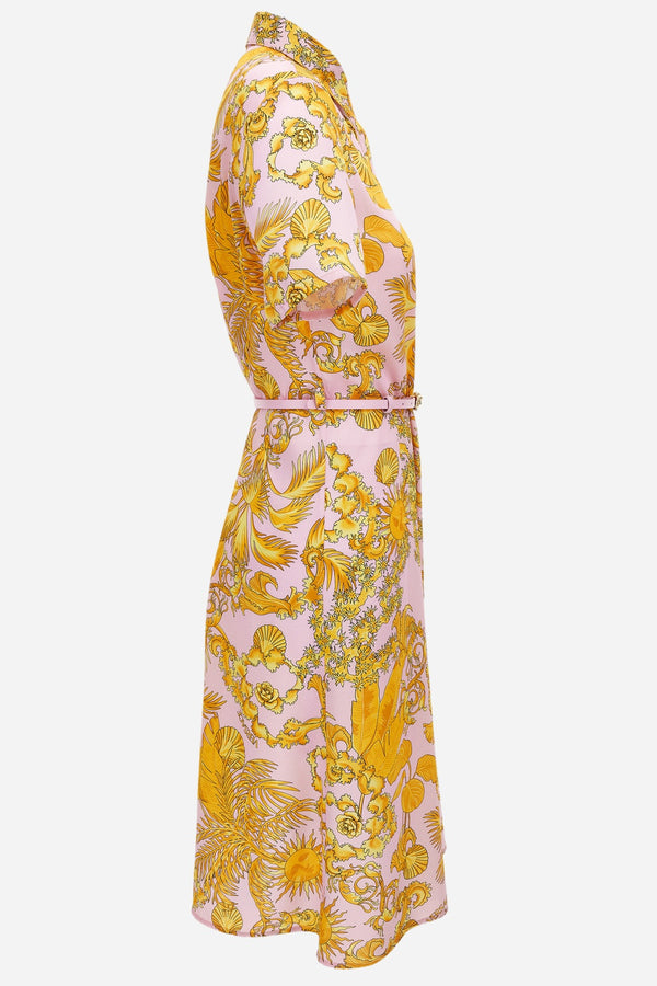 Dress In Twill Poly Baroque Palm Allover Print
